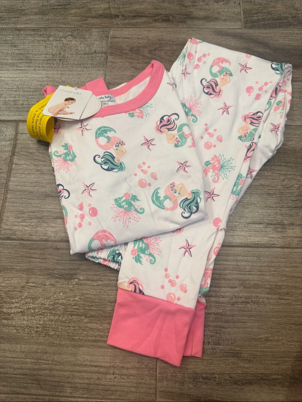 Magnolia Baby -Girls White and Pink Mermaid Print Pajama Set — Cozy Cotton Blend